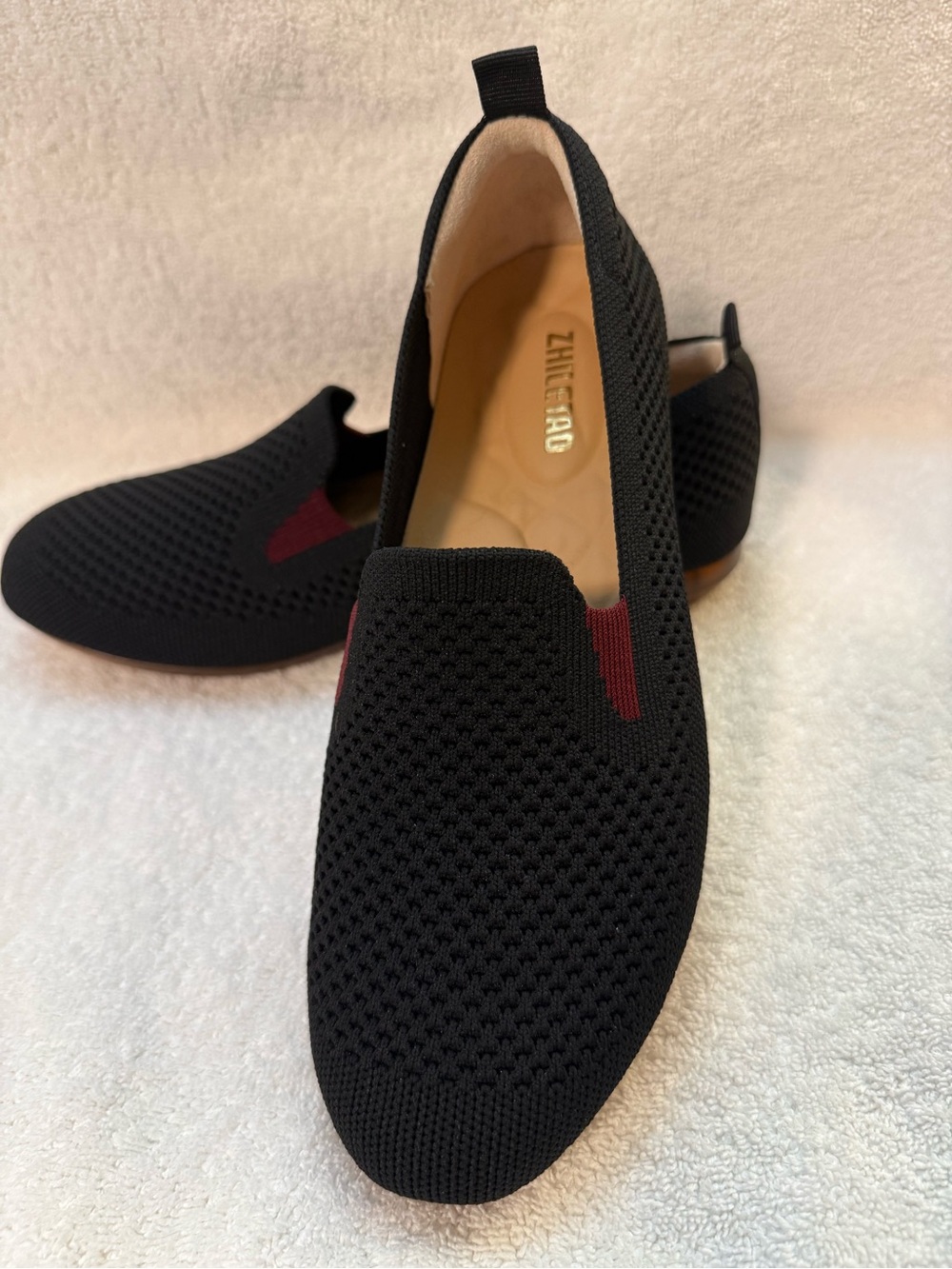 Black Knit Slip-On Loafer with Burgundy Accent bundle shoes for deeper discount